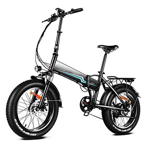 Bici elettriches : Winice Bici Elettrica Pieghevole Donna Uomo 20 * 4.0 Pollici Fat Bike Bicicletta Elettrica 500W, 48V 10.4AH Batteria Rimovibile, Shimano 7 Velocità Ebike Città Mtb Elettrica (Nero)