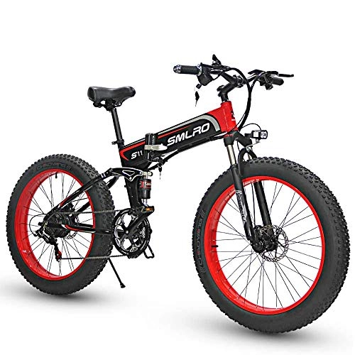 Bici elettriches : WJH Bici di Montagna elettrica Pieghevole E-Bike 350W Bicicletta elettrica con Rimovibile 48V 12 AH agli ioni di Litio, 26" Sospensione off-Road Ruote Premium Full 7 velocità, Nero