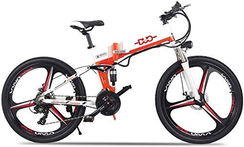 Bici elettriches : WJSW Bicicletta elettrica Pieghevole, Mountain Bike da 26 Pollici con Batteria al Litio Rimovibile e Display LCD (Bianco)