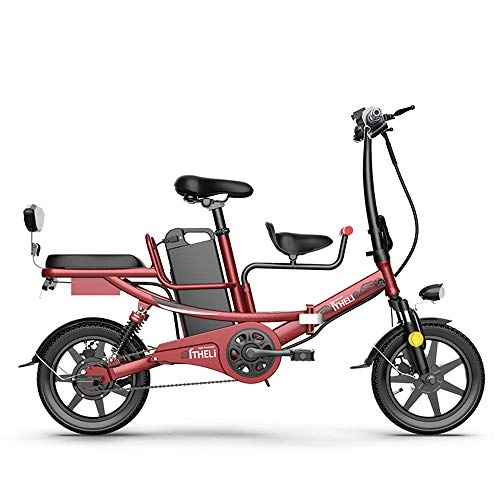 Bici elettriches : WOkismx 14 Pollici Bicicletta elettrica ad Alta 48V Batteria al Litio Bicicletta elettrica 400W Pieghevole Bicicletta elettrica in Acciaio al Carbonio Bicicletta elettrica, Rosso, 15ah