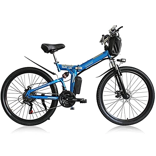 Bici elettriches : WPeng Bicicletta Elettrica 350W 26'' 48V, E-Bike Pieghevole Urbana Portatile, AdultiMTB Trekking Unisex, Ebike Impermeabile IP54, Batteria Rimovibile, Viaggio Quotidiano, Blu