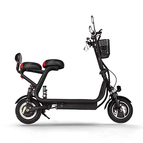 Bici elettriches : Wu's Bicicletta Elettrica Pieghevole A Due Ruote, Batteria agli Ioni di Litio, Freno A Tamburo, Display LCD, 35 Km / H, Campo Pratica 60 Km, Sedili Doppi, Black