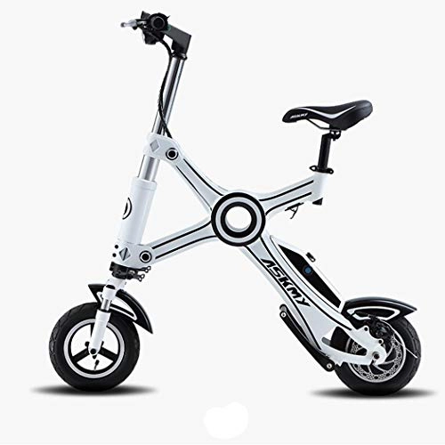 Bici elettriches : Wu's Bicicletta Elettrica Pieghevole da 10 Pollici, Batteria agli Ioni di Litio, Freni A Disco Anteriori E Posteriori, Display LCD, 25 Km / H, Campo Pratica 40 Km, White