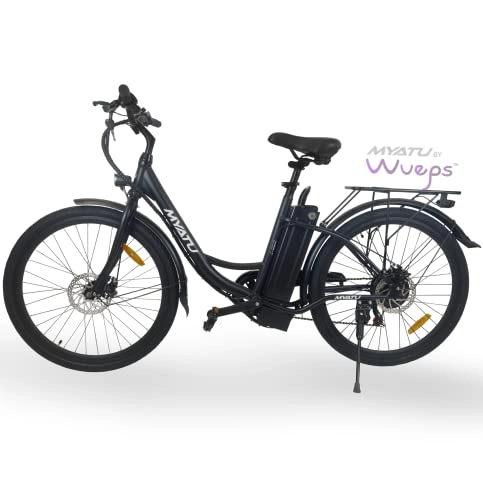 Bici elettriches : Wueps Bicicletta elettrica da 26" per uomo e donna, cambio Shimano, motore a lunga durata, batteria a lunga durata, prodotta in UE - 25 km / h | freni a disco, luce LED (nero)
