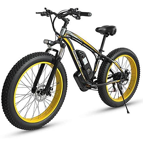Bici elettriches : WXX 26 * 4.0 Pollici Grande Pneumatico Pieghevole Bicicletta elettrica 500W 48V 15AH di Alluminio di Lega di Litio della Batteria Beach motoslitta Monitor LCD ciclomotore, Black Yellow