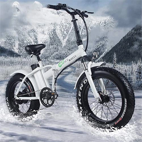 Bici elettriches : WYFDM Bicicletta Elettrica da 20 Pollici Ciclomotore 48V Mountain Bike 4.0 Pneumatico Largo da Neve 2 Ruote da 500W Bicicletta Elettrica Pieghevole Booster da Calcio Pieghevole, Bianca