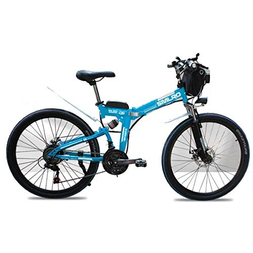Bici elettriches : WZB Mountain Bike elettrica da 48V, E-Bike Pieghevole da 26 Pollici con Ruote per Pneumatici grasse da 4.0", Sospensione Completa Premium, Blu