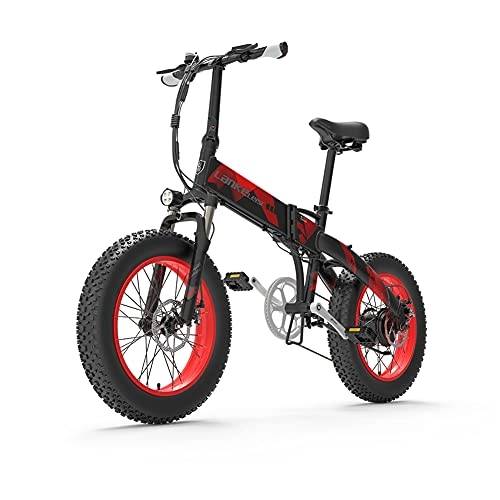 Bici elettriches : X2000 ebike 20 pollici pneumatici grassi 1000W 48v * 12, 8Ah batteria display LCD bici elettrica a 7 velocità (Rosso)