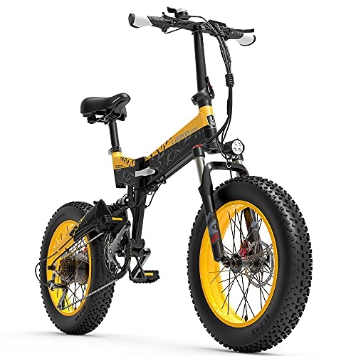 Bici elettriches : X3000plus 20 pollici Fat Bike pieghevole mountain bike elettrica, bicicletta di assistenza elettrica con 48V batteria rimovibile (Yellow, 17.5Ah + 1 batteria ricambio)