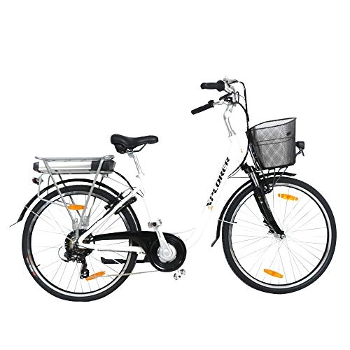 Bici elettriches : Xplorer City Flow, 26 Pollici, Bicicletta Elettrica per Adulti, E-Bike con Motore 250W BAFANG, Batteria 36V 13AH, con Freno a V TEKTRO, Leva del Cambio Shimano Tourney 7 Speed