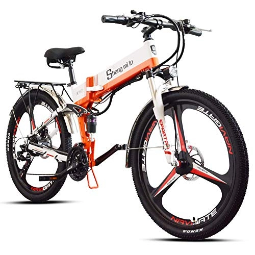 Bici elettriches : XXCY 350W / 500W Bici elettrica da Montagna Mens ebike Bicicletta Pieghevole MTB Shimano 21 velocità Arancione (Arancione, 500W)