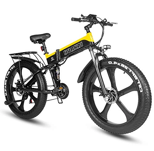 Bici elettriches : XXCY Big Tire Ebike, Mountain Bike elettrica 1000W 48V 10.4ah Pneumatico Integrato Pieghevole da 26 Pollici City Mountain Snow E-Bike (Giallo)