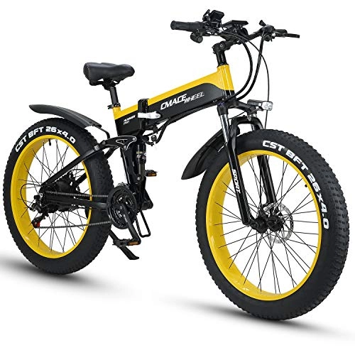 Bici elettriches : XXCY X26 Bici Elettrica Ibrida Elettrica 26w Bici Fat 26 Pollici Bici Elettrica 48v 12.8ah Motoslitta Pieghevole (Giallo)