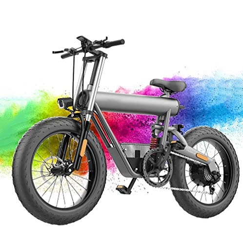 Bici elettriches : YAJAN Bicicletta Elettrica Pieghevole Beach Fat Tire, Ruote da 20 Pollici con Supporto Sterzo, Motore 48V 400W Cambio a 7 Marce, Durata della Batteria Superiore a 100 km