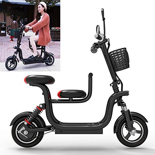 Bici elettriches : YAUUYA Bici Bicicletta Elettrica Pieghevole E Bike con Seggiolino per Donna, Motore Potente da 580 W, Ricarica USB, Cestino Portaoggetti, Batteria al Litio 48V15A, Massima 38 Km / h