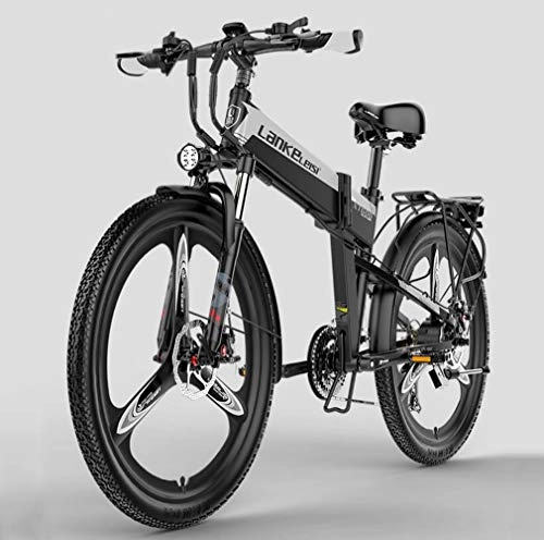 Bici elettriches : Yd&h Mountain Bici Elettrica Pieghevole 26 Pollici Bicicletta Elettrica con 400W 48V Li-Batteria, 21 velocità Impermeabile Ebike Commute con Sedile Posteriore per Adulti, B, 12.8Ah 120Km