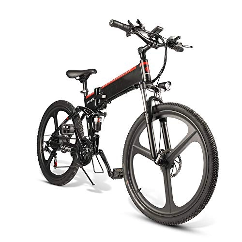 Bici elettriches : Ydshyth Bicicletta Elettrica Pieghevole da 26 Pollici con Display LCD, 350 W 48 V 10 Ah 25 KM / H, Batteria al Litio Rimovibile, Bicicletta A Doppia Sospensione in Lega di Alluminio, Nero