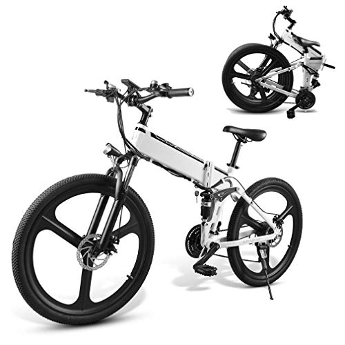 Bici elettriches : Ydshyth Mountain Bike Elettrica 26"Ruota Pieghevole Bici Elettrica 350 W 48 V 10 Ah 21 velocità Cerchio in Lega di Magnesio per Adulti per Ciclismo All'aperto Allenamento, Bianca