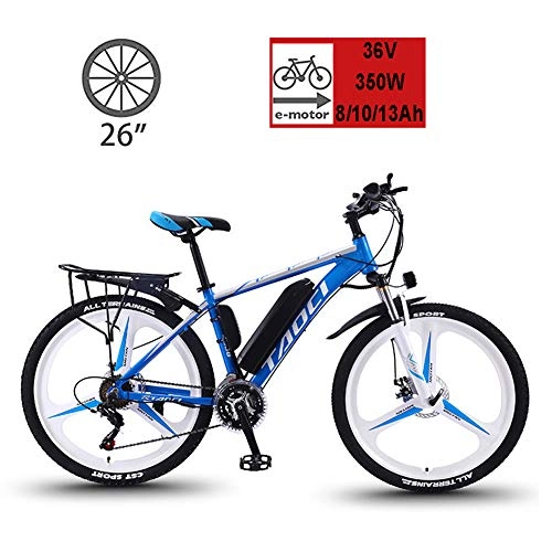 Bici elettriches : YMhome 26" Bike Doppio Freno A Disco in Acciaio al Carbonio Completa Sospensione Bicicletta Elettrica Città Ebike Montagna della Bici della Bicicletta di velocità degli Uomini di 21, Blu, 13AH