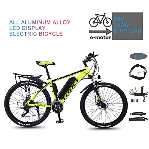 Bici elettriches : YRXWAN 26 '' Bicicletta elettrica elettrica in Lega di Alluminio Materiale Mountain Bike Elettrico 36V 350W Batteria Rimovibile agli ioni di Litio Bicicletta, Giallo, 13AH80KM