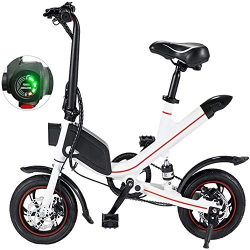 Bici elettriches : YSHUAI 12 Pollici Bicicletta Elettrica Biciclette Elettriche per Adulti, Bici Elettrica Collassabile Biciclette da Donna con Batteria da 250 W 7, 8 Ah 36 V Leggero per Uomo, Bianca