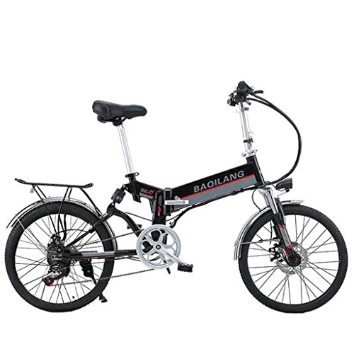 Bici elettriches : YUNYIHUI Bicicletta Pieghevole da 20 Pollici, Cambio Shimano 21 velocità, Bici da pendolare 48V350W, Scooter Elettrico da Campeggio in Alluminio Urbano, Black Retro wheel-48V10A