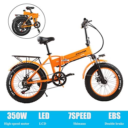 Bici elettriches : YXYBABA - Bicicletta elettrica da montagna, 20 x 4, 0", 350 W, batteria 48 V, sistema di trasmissione Shimano 21 velocità, con batteria al litio rimovibile Orange (arancione)