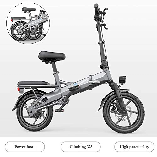Bici elettriches : YXYBABA Bicicletta elettrica pieghevole E-Bike fino a 25 km / h con motore da 400 W, ruota da 14 pollici, bicicletta elettrica per adulti e viaggiatori Grigio