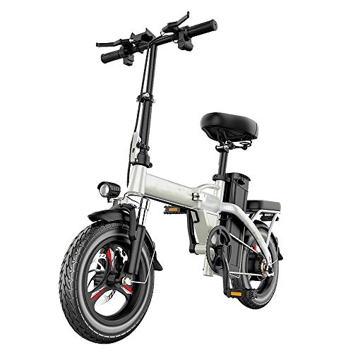 Bici elettriches : YXZNB Bici Elettriche, Pieghevole 14 '' / 48V Bicicletta Elettrica con 350W / 18A Batteria al Litio, Citt Biciclette, Adatto per Maschio Giovent Fitness Citt Pendolarismo, Bianca