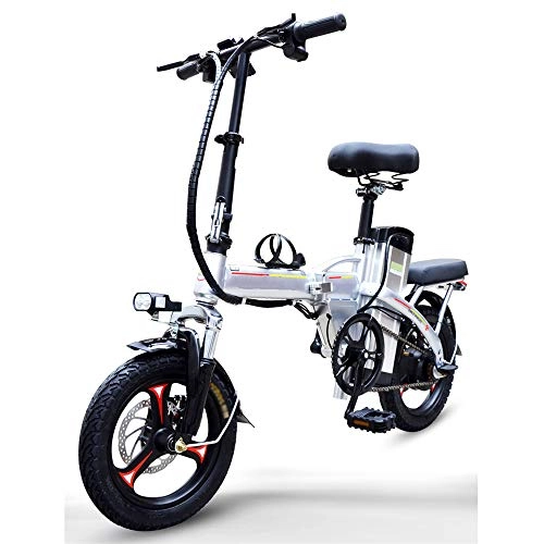 Bici elettriches : YXZNB Bici Elettriche, Pieghevole per Adulti 350W / 48V / 30A Batteria al Litio per Esterna Che Guida E Il Pendolarismo, 14" Pollici Bicicletta Elettrica, Argento