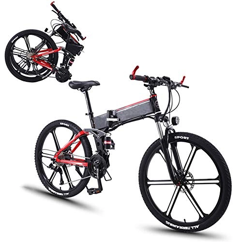 Bici elettriches : YZT QUEEN Bici Elettriche, 26"Pieghevole Bici Elettrica da Montagna in Lega di Alluminio Bicicletta Elettrica 350 W 36 V 8 Ah 27 velocità Adulto Cerchio in Lega di Magnesio, Rosso