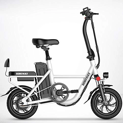 Bici elettriches : ZBB Bicicletta elettrica Pieghevole Portatile e Facile da riporre in roulotte Motore da 350 W Batteria Rimovibile agli ioni di Litio 48V con Display LCD della velocità per Adulti, Bianca, 100to150KM