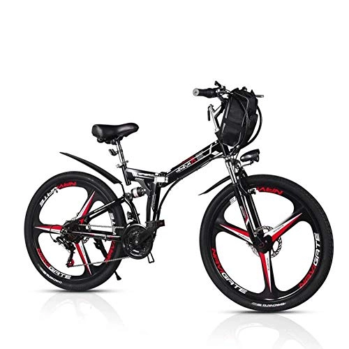 Bici elettriches : ZBB Biciclette elettriche Mountain Bike Pieghevoli 48V 350W Adulti 7 velocità Doppio Ammortizzatore con Freno a Disco da 26 Pollici e Forcella a Sospensione Completa velocità Fino a 40 km / h, Nero