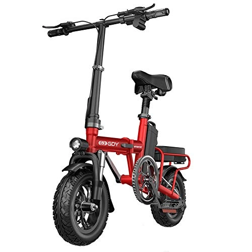 Bici elettriches : ZBB Biciclette Pieghevoli in Alluminio Leggero con Pedali Power Assist e batterie elettriche per Adulti Rimovibili da 48 V agli ioni di Litio con Ruote da 12 Pollici e Motore da 400 W, Rosso, 30to60KM