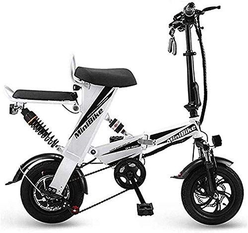 Bici elettriches : ZDW Bicicletta elettrica pieghevole per bici elettrica, velocità massima 30 km / h con ruote da 12 pollici Mini portatile e piccola batteria al litio pieghevole per uomo e donna, nera, bianca