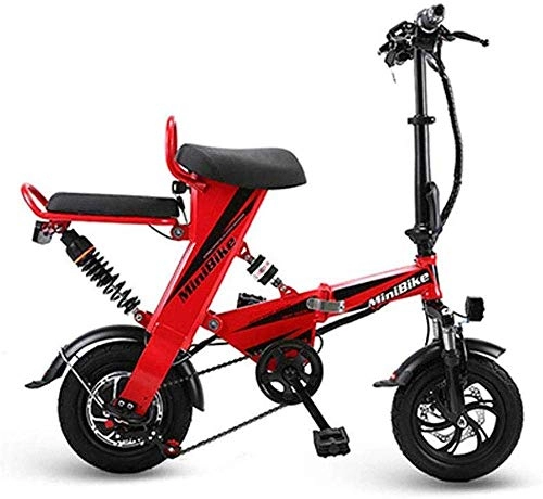 Bici elettriches : ZDW Bicicletta elettrica pieghevole per bici elettrica, velocità massima 30 km / h con ruote da 12 pollici Mini portatile e piccola batteria al litio pieghevole per uomo e donna, nera, Rosso