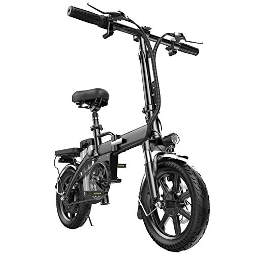 Bici elettriches : ZHIFENGLIU Bicicletta Elettrica Pieghevole per Adulti, Doppio Sistema Frenante da 14 Pollici 8.8Ah, Doppia Bicicletta Elettrica A LED Ammortizzante, Nero