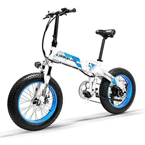 Bici elettriches : ZHXH 20 Pollici Bicicletta Pieghevole Elettrica 48V 500W 4.0 Fat Tire velocità Max 35 Kmh Impermeabile Pieghevole Bici Elettrica, Blu