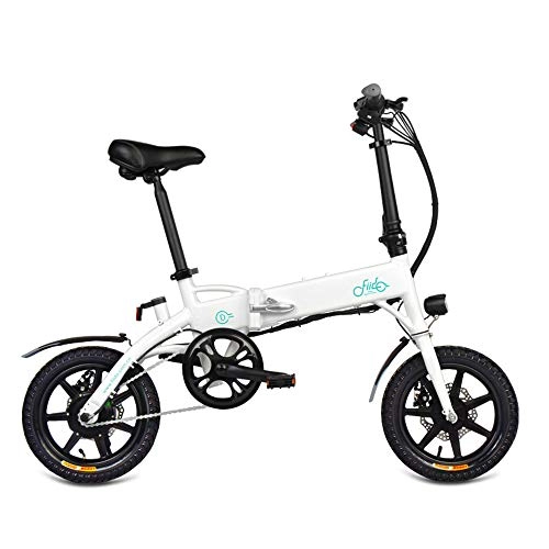 Bici elettriches : ZHXH Bici Elettrica Piegata E-Bici della Lega di Alluminio 14 X 2.125 Pollici velocità Massima 25Km / H, Bianca