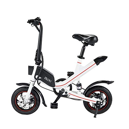 Bici elettriches : ZHXH Mini Tipo Bicicletta Elettrica 12 Pollici Rotelle Pieghevole 350W di Potenza della Batteria Ebike Doppio Freno A Disco Bici Elettrica, Bianca, 3.6v 6.6 ah