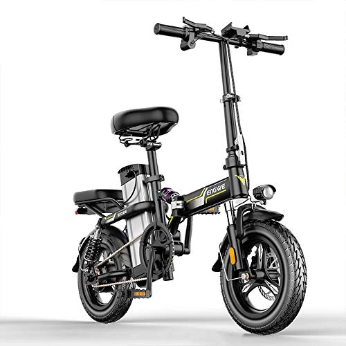 Bici elettriches : ZHXH Smart Pieghevole Bici elettrica 14inch Mini Bicicletta elettrica 48V25A / 32A LG Batteria al Litio Città 350W Potente Montagna, Nero, 48V21A