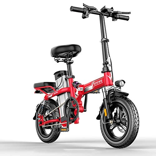 Bici elettriches : ZHXH Smart Pieghevole Bici elettrica 14inch Mini Bicicletta elettrica 48V25A / 32A LG Batteria al Litio Città 350W Potente Montagna, Rosso, 48V21A