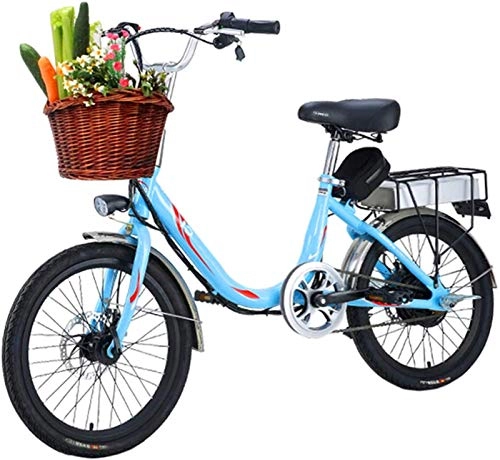 Bici elettriches : ZJZ City Bike per Adulti, Batteria agli ioni di Litio Rimovibile per Bicicletta elettrica da 20 '' 48V 10Ah e Motore da 300W con cestello per Bicicletta Doppio Freno a Disco