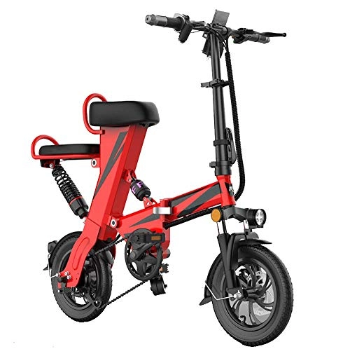 Bici elettriches : ZMXZMQ Bicicletta Pieghevole 350 W 48 V Bicicletta Elettrica, Batteria Rimovibile agli Ioni di Litio, con Porta USB per La Ricarica in Viaggio, Rosso, 50km