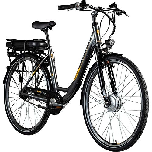 Bici elettriches : ZÜNDAPP Bicicletta elettrica 700c da donna Pedelec Z502 E da città, bicicletta olandese da 28" (grigio / arancione senza cestino)