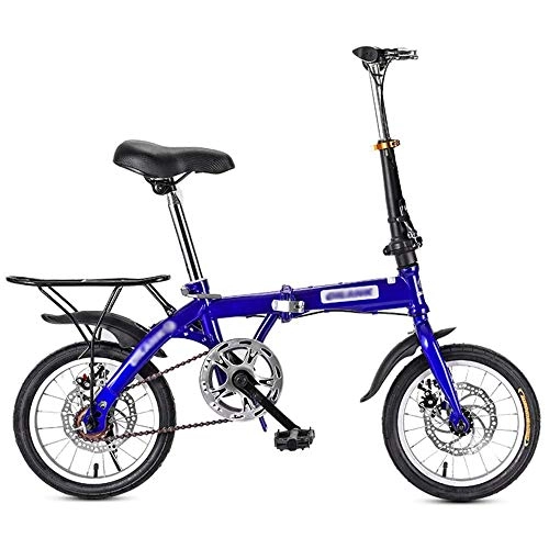 Bici pieghevoli : 16 / 20 Pollici Bicicletta Pieghevole Per Studenti Mini Bici Pieghevole Adulti Singlespeed Leggero Pieghevole Compatto Doppio Freno A Disco Per Bicicletta Piccola Bicicletta Con Cestino, Blu, 16inch