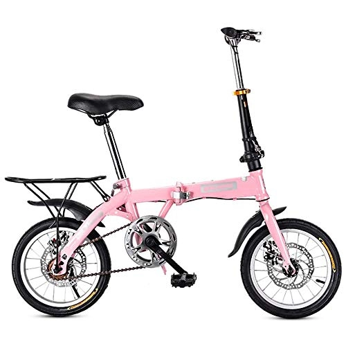 Bici pieghevoli : 16 / 20 Pollici Bicicletta Pieghevole Per Studenti Mini Bici Pieghevole Adulti Singlespeed Leggero Pieghevole Compatto Doppio Freno A Disco Per Bicicletta Piccola Bicicletta Con Cestino, Rosa, 20inch