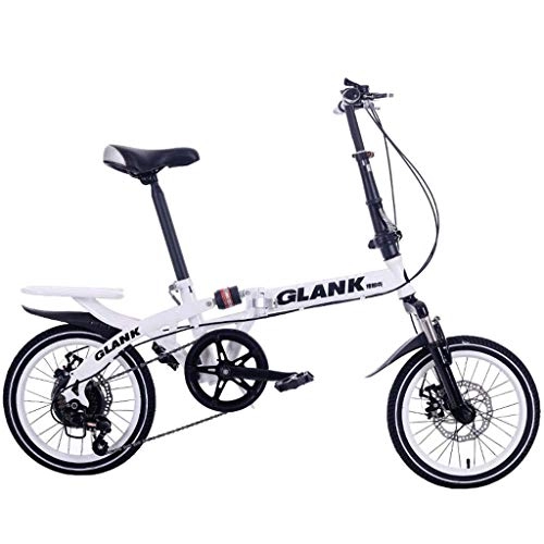 Bici pieghevoli : 16inch 6 velocità Folding Bike, Doppio Freno a Disco Bici Leggera Folding Mountain Bike Acciaio al Carbonio Telaio, Ammortizzante, Studente di Scuola Biciclette AQUILA1125 ( Color : White )