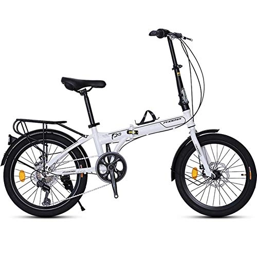 Bici pieghevoli : 20" Bicicletta Pieghevole, Adulti Uomini Donne 7 velocità Leggero Biciclette Portatili, Acciaio di Alta Carbonio Telaio, Pieghevole Bicicletta con Posteriore Carry Rack yqaae (Color : White)