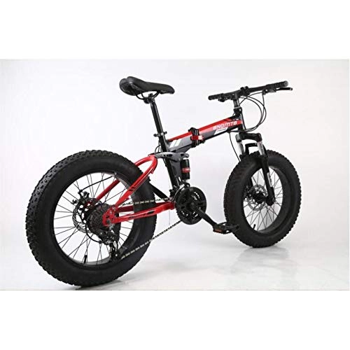 Bici pieghevoli : 20"in Lega Pieghevole Mountain Bike 27 velocità Doppia Sospensione 4.0 Pollici Grasso Pneumatico della Bicicletta può Pedalare su Neve, Montagne, Strade, Spiagge, ECC, BlackRed